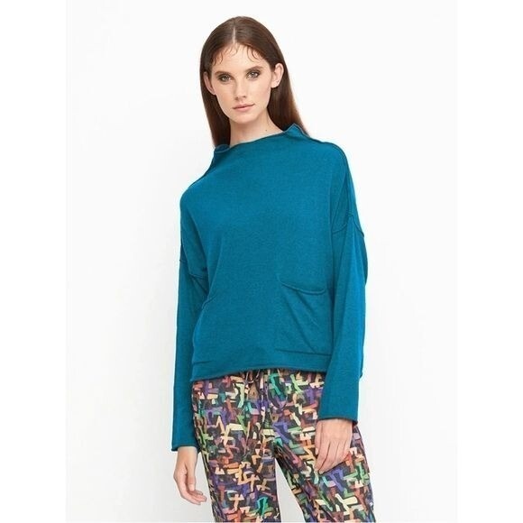 OZAI N KU Boxy front Pocket Sweater petrol turquoise pullover 8-10 wool cashmere - Picture 12 of 12